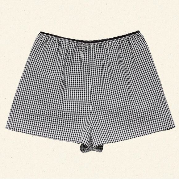 Doen Larena Cotton Seersucker Shorts Noir La Maddalena Gingham Black White - Picture 13 of 13